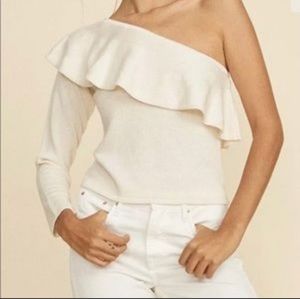 NWT. LPA Leo. Ruffle One shoulder silk wool cashmere sweater small